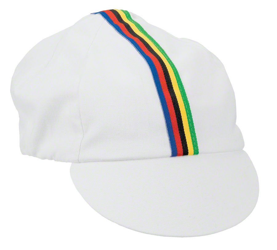 Pace Sportswear Traditional Cycling Cap: White/World Champion Stripe, Medium/Large