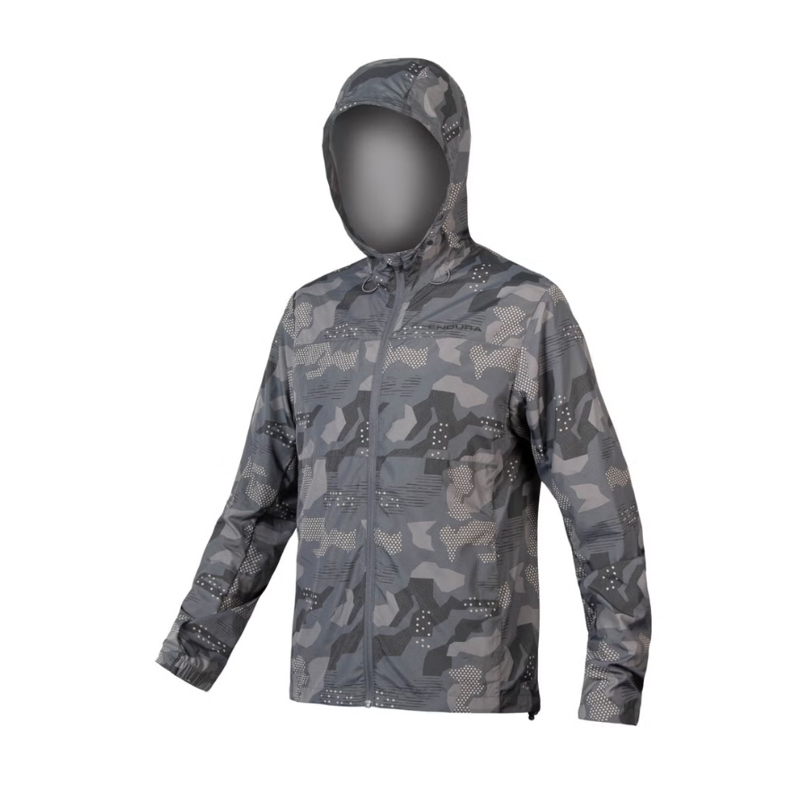 Endura Hummvee Windproof Hooded Shell Jacket, M,Gray Camo