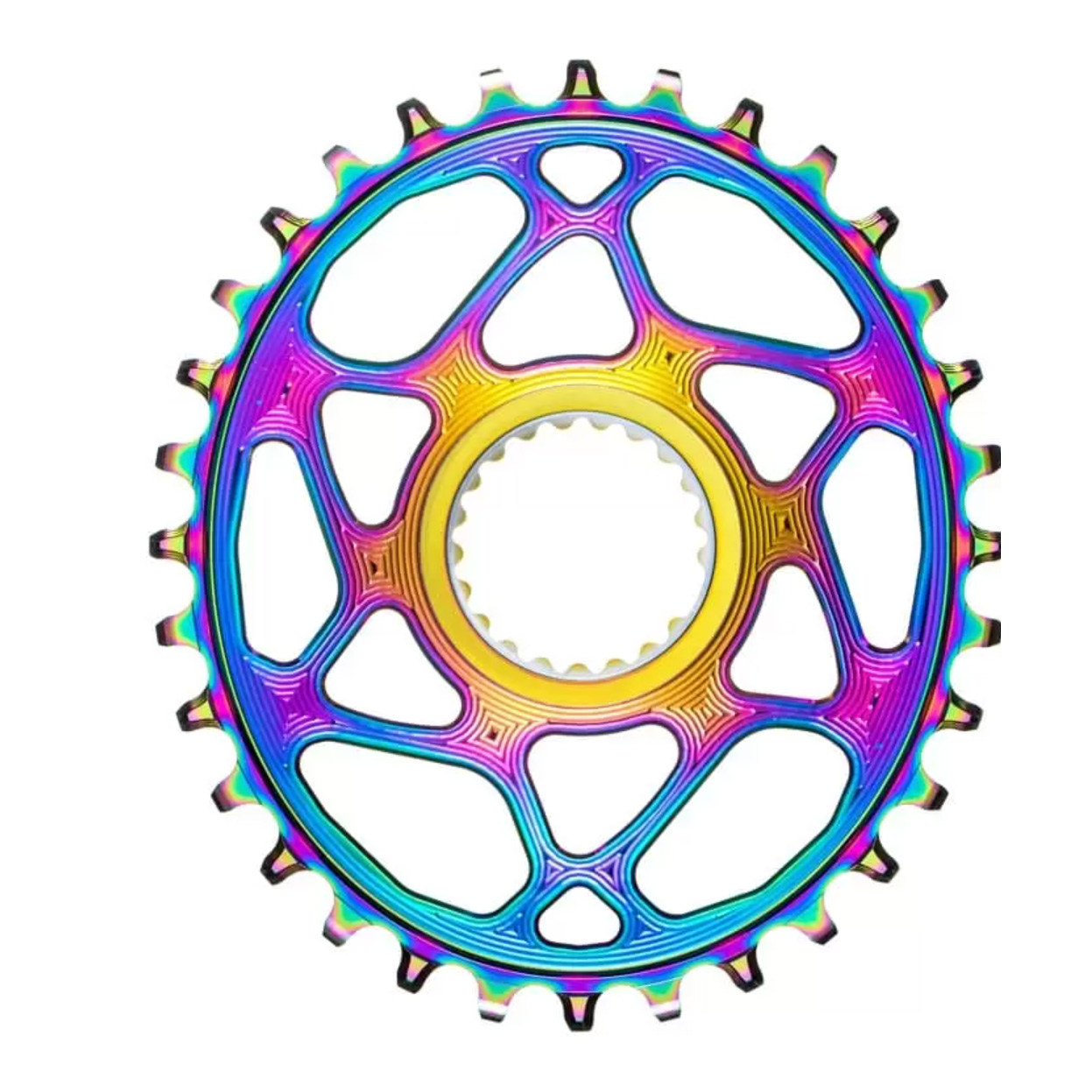 Absolute Black Shimano Direct Mount Oval Chainring, 34T - PVD Rainbow