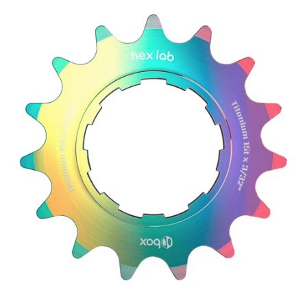 BOX Hex Lab 3/32" CNC Titanium Cog, Rainbow - 15t