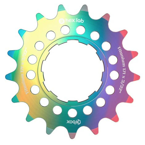 BOX Hex Lab 3/32" CNC Titanium Cog, Rainbow - 17t