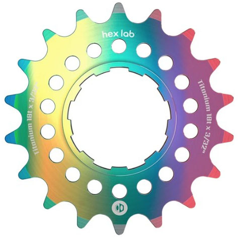 BOX Hex Lab 3/32" CNC Titanium Cog, Rainbow - 18t