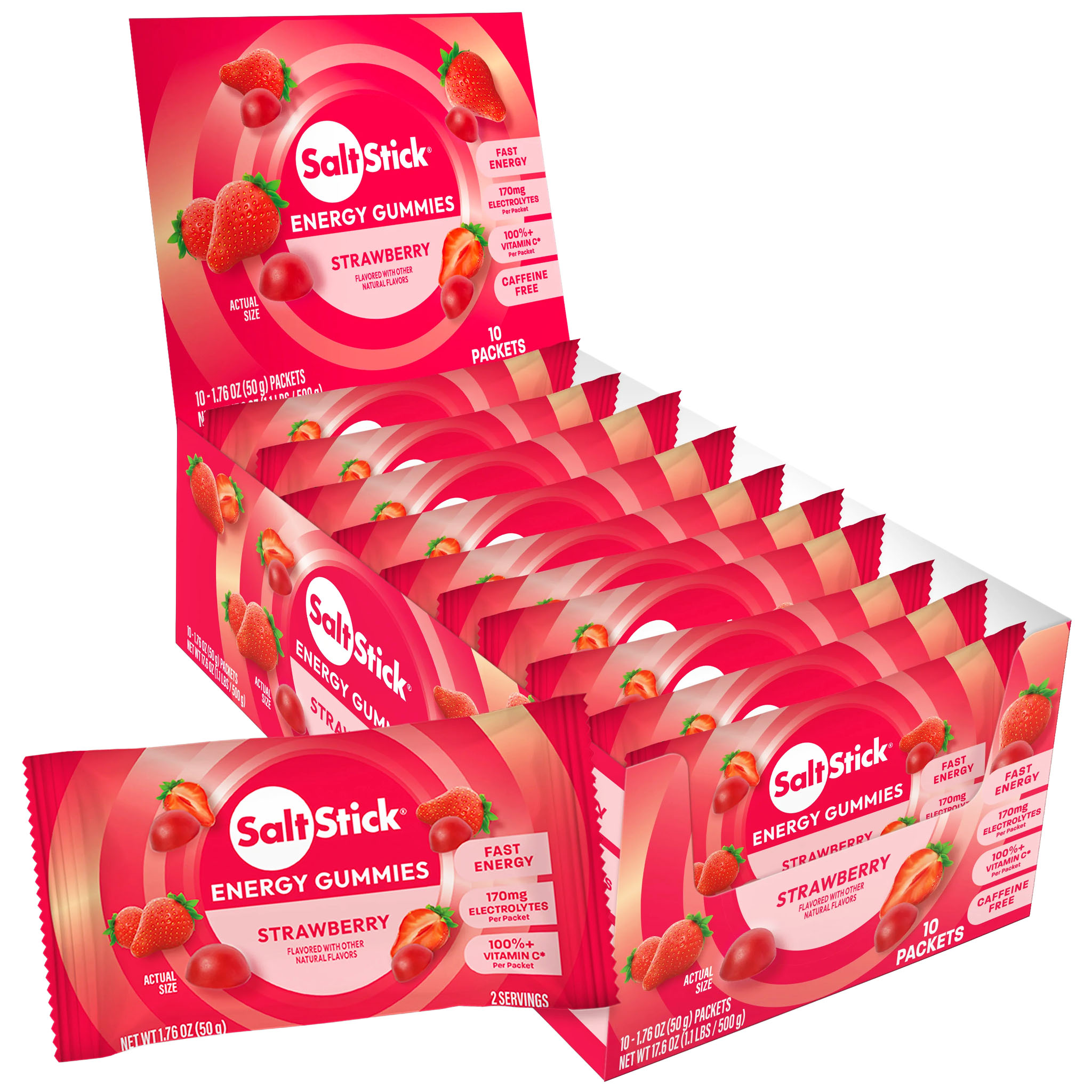 SaltStick (Bonk Breaker) Energy Gummies, Strawberry, 10/Count Carton