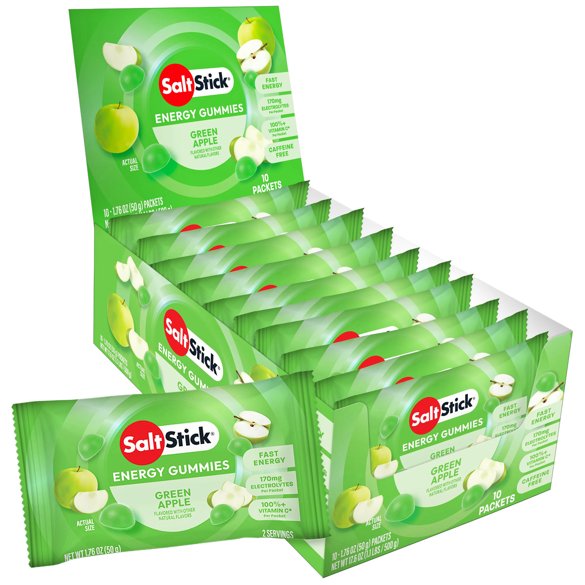 SaltStick (Bonk Breaker) Energy Gummies, Green Apple, 10/Count Carton