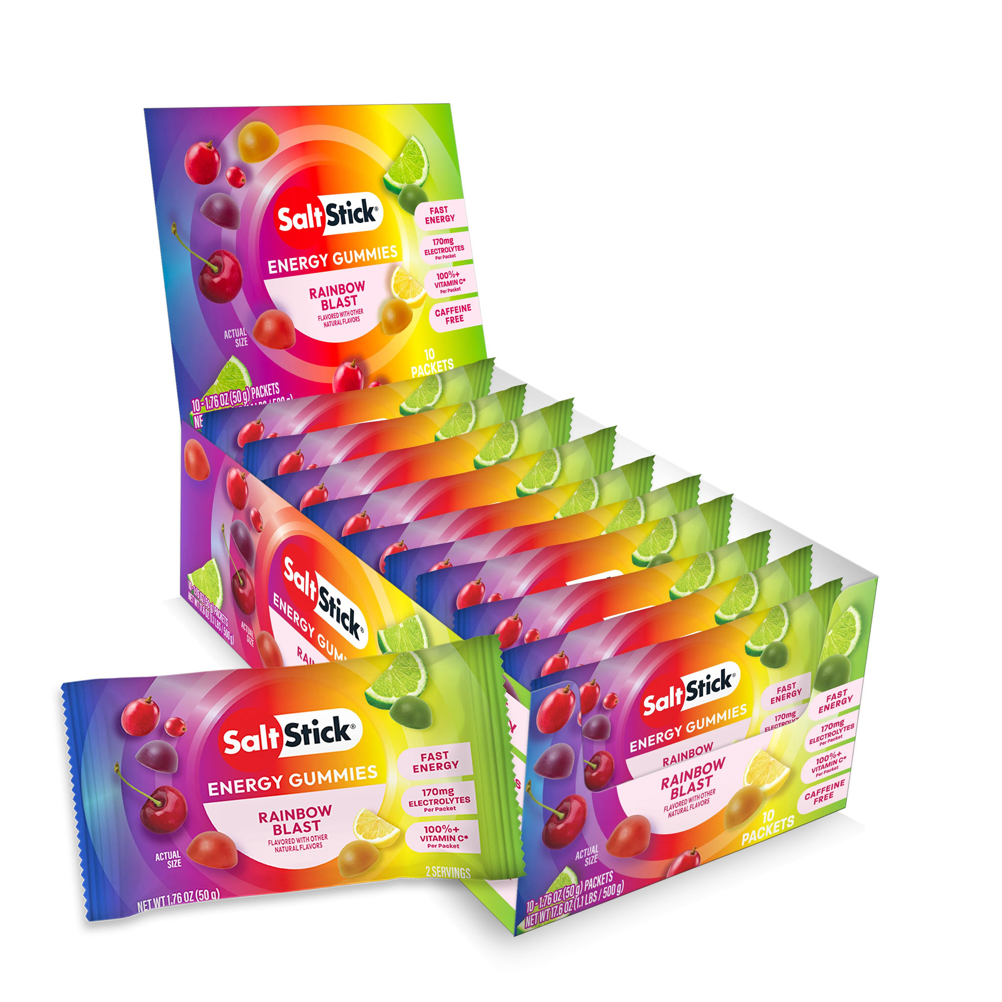 SaltStick (Bonk Breaker) Energy Gummies, Rainbow Blast, 10/Count Carton