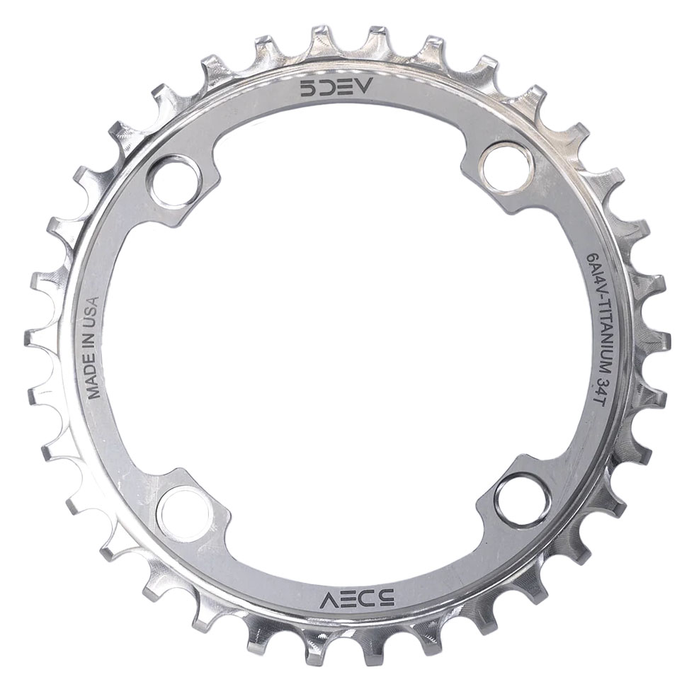 5Dev 104 BCD Titanium Chainrings, 36T - Raw/Silver