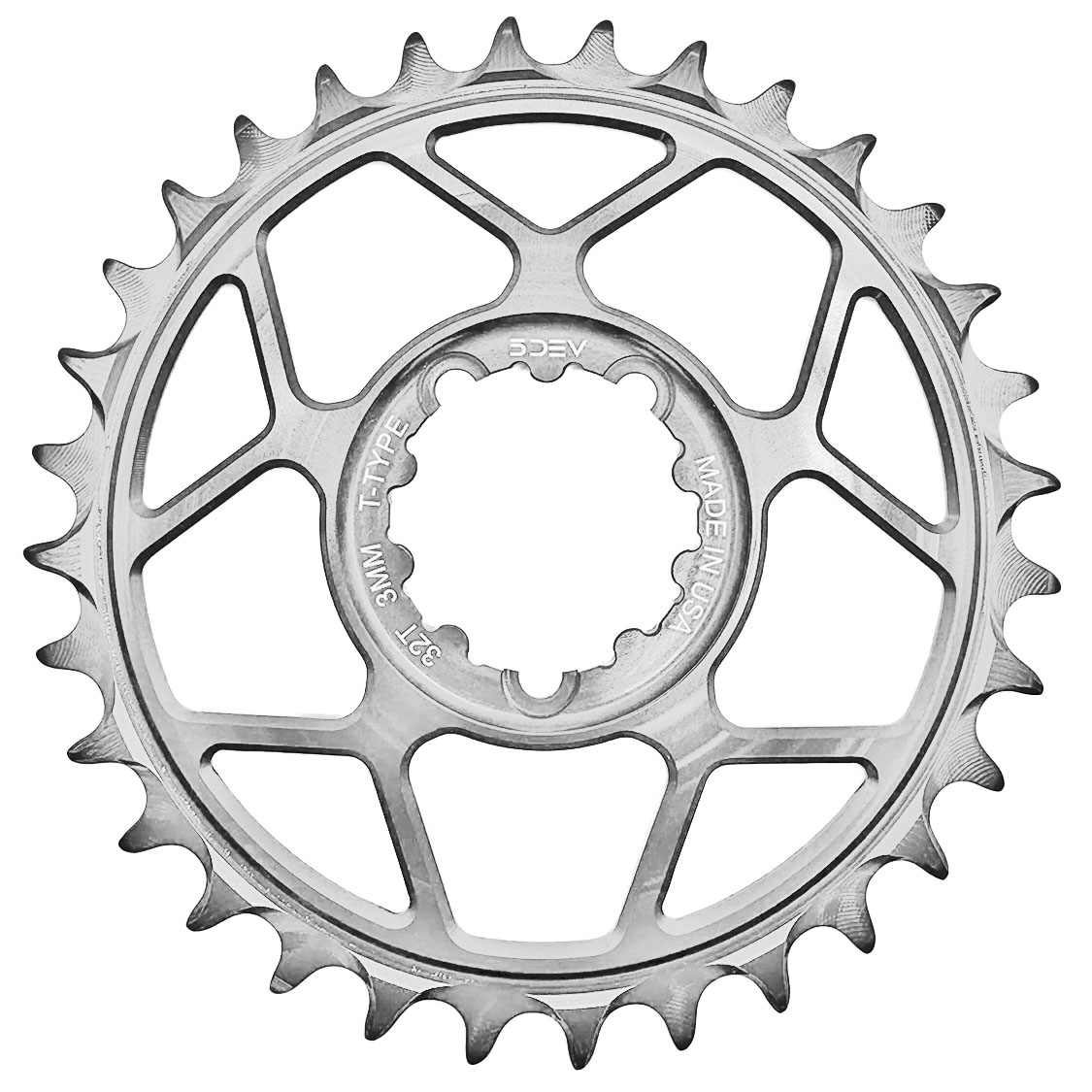 5Dev T-Type 3-Bolt Chainring, 3mm Offset, 30T - Clear