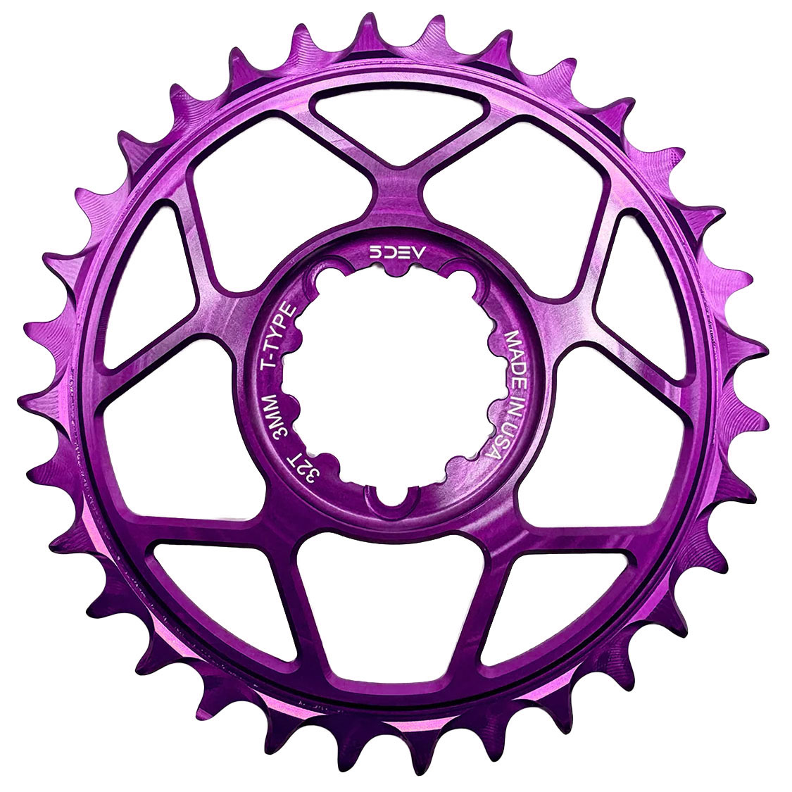 5Dev T-Type 3-Bolt Chainring, 3mm Offset, 30T - Purple