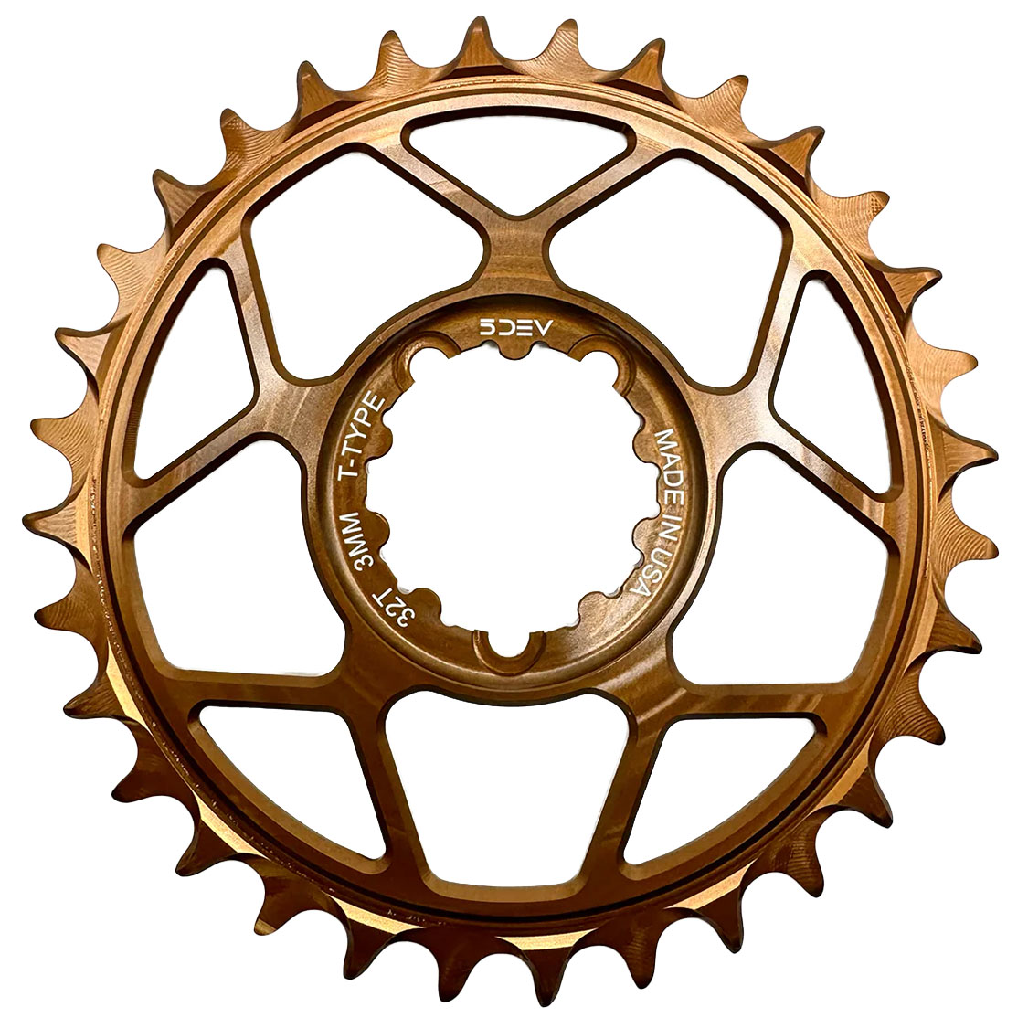5Dev T-Type 3-Bolt Chainring, 3mm Offset, 32T, Kash