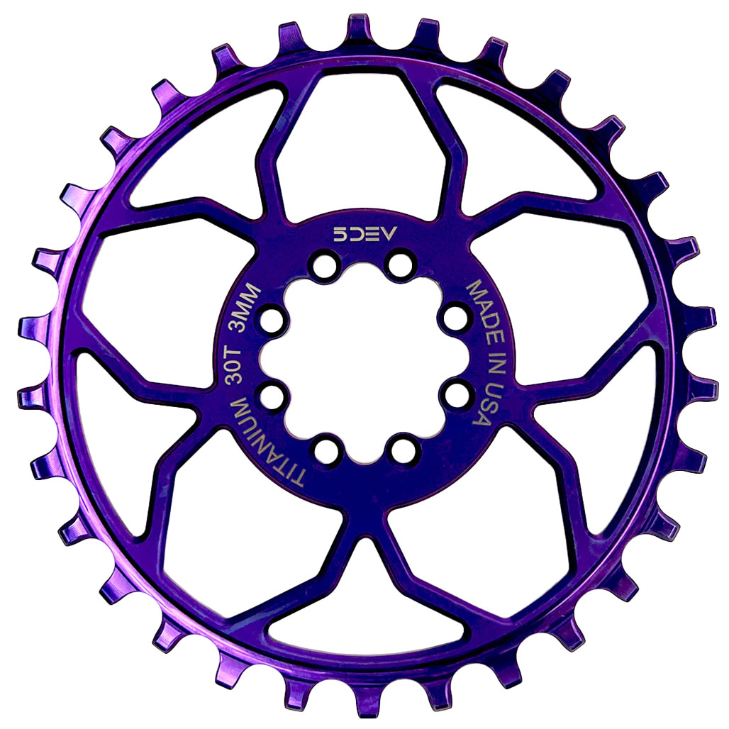 5Dev T-Type 8-Bolt Chainring, 3mm Offset, 30T - Purple