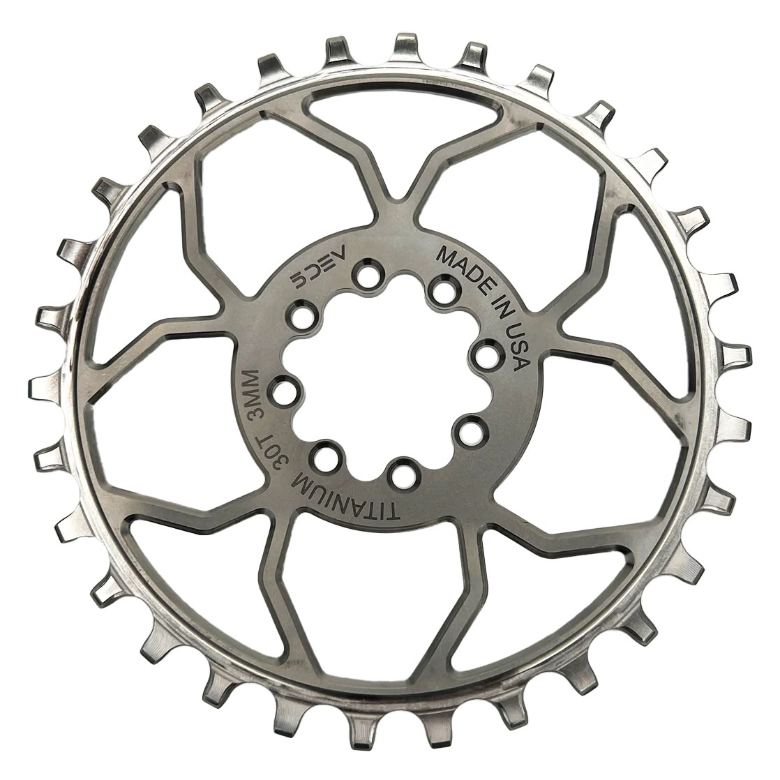 5Dev Titanium 8-Bolt Chainring, 3mm Offset, 32T - Raw/Silv