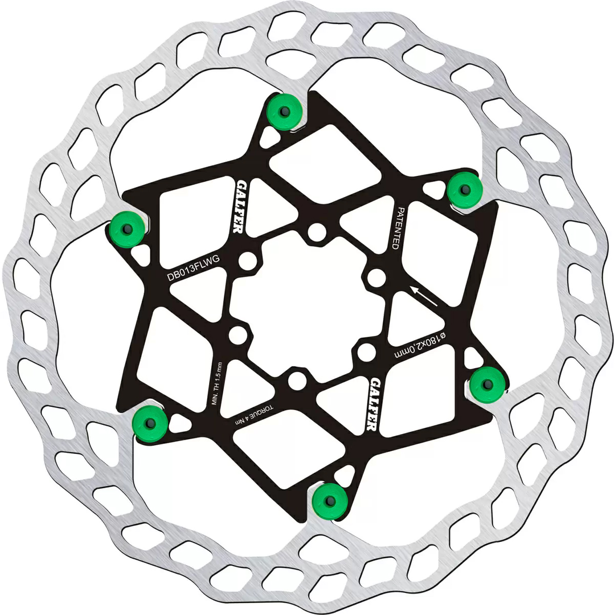 Galfer 180mm Rotor, 6-Bolt, 2.0mm, Floating, Green 