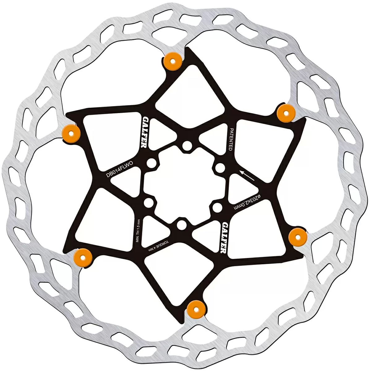 Galfer 203mm Rotor, 6-Bolt, 2.0mm, Floating, Orange 