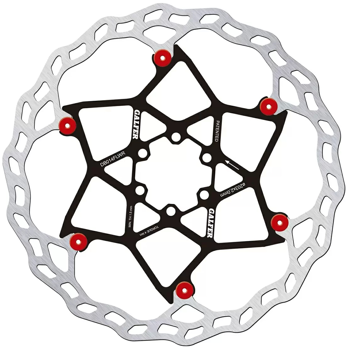 Galfer 203mm Rotor, 6-Bolt, 2.0mm, Floating, Red 