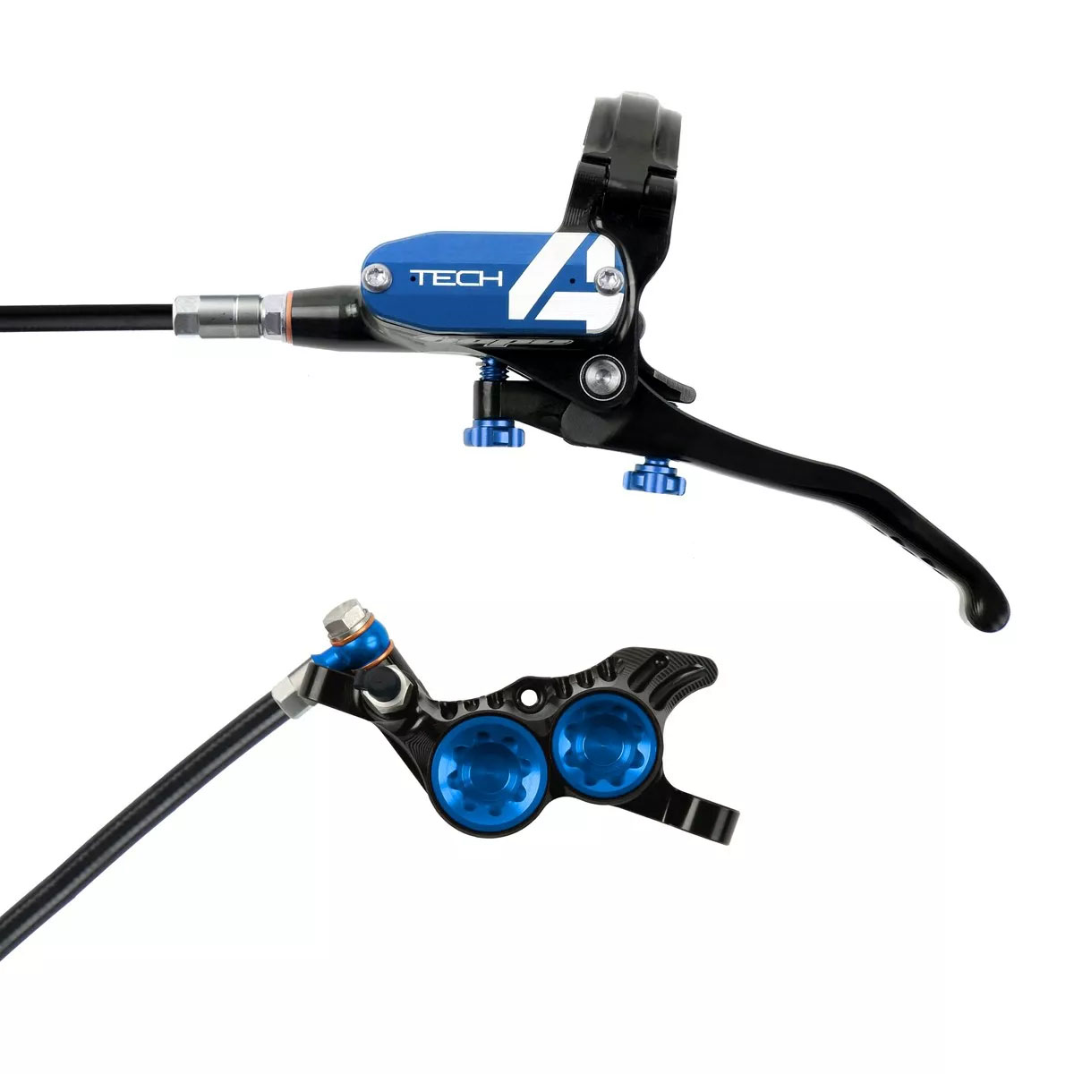 Hope Tech 4 V4 Disc Brake, Right/Rear, 74mm, Blue