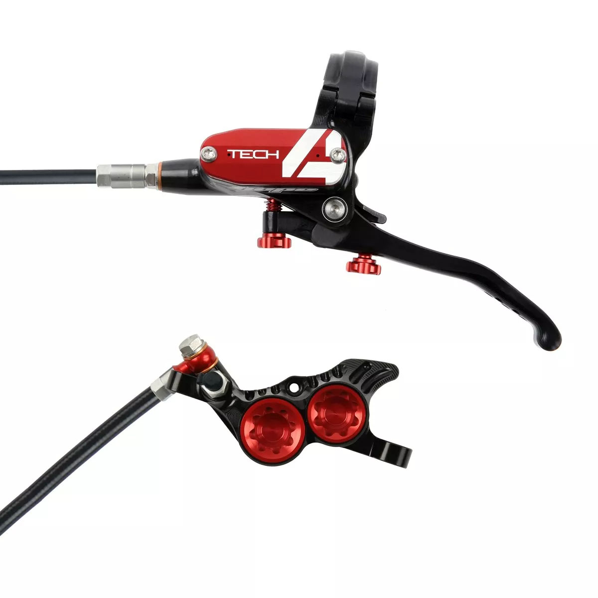 Hope Tech 4 V4 Disc Brake, Left/Front, 74mm, Red