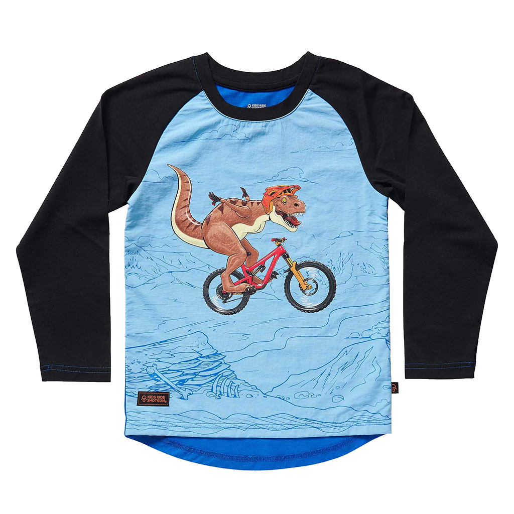 Kids Ride Shotgun Windproof Kids MTB Jersey Dino YXXS