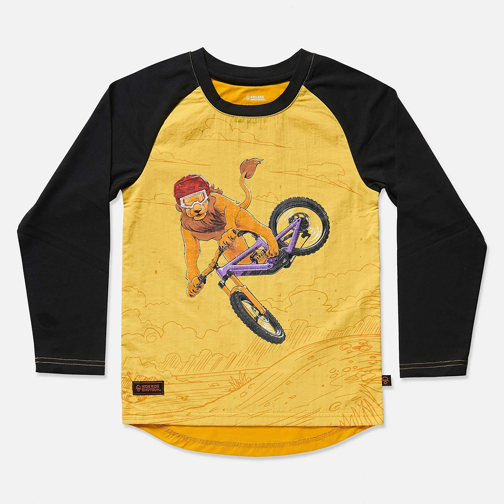 Kids Ride Shotgun Windproof Kids MTB Jersey Lion YXXS, Black & Yellow
