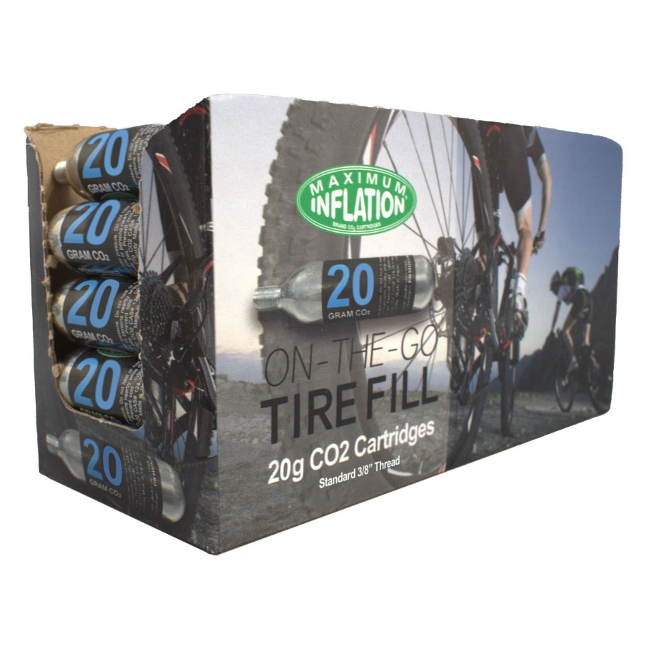 Maximum Inflation CO2 Cartridges, 3/8" threaded, 20g - 50 Pack