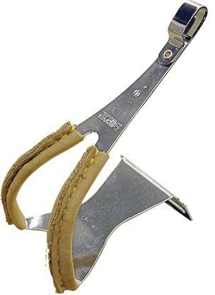 MKS Toe Clips with Leather, Steel - Large