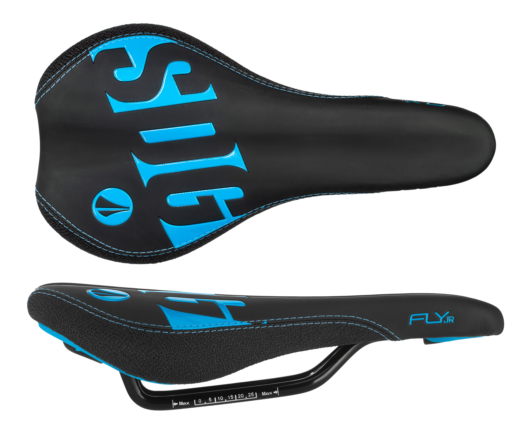 SDG Fly Jr Saddle, Steel Rails - Blk/Cyan