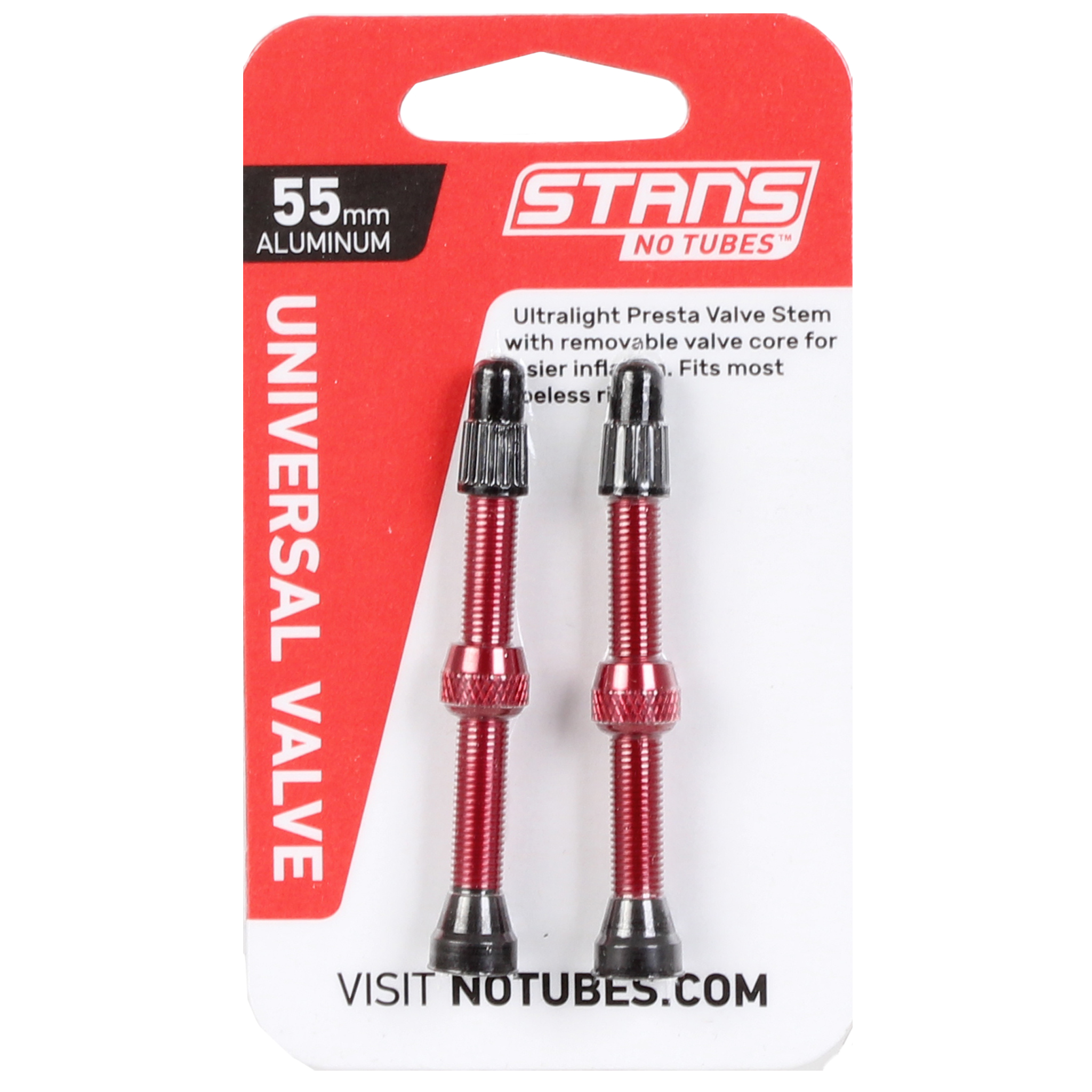 Stan's Alloy Presta Valve Stem, 55mm Universal, Red, Pair