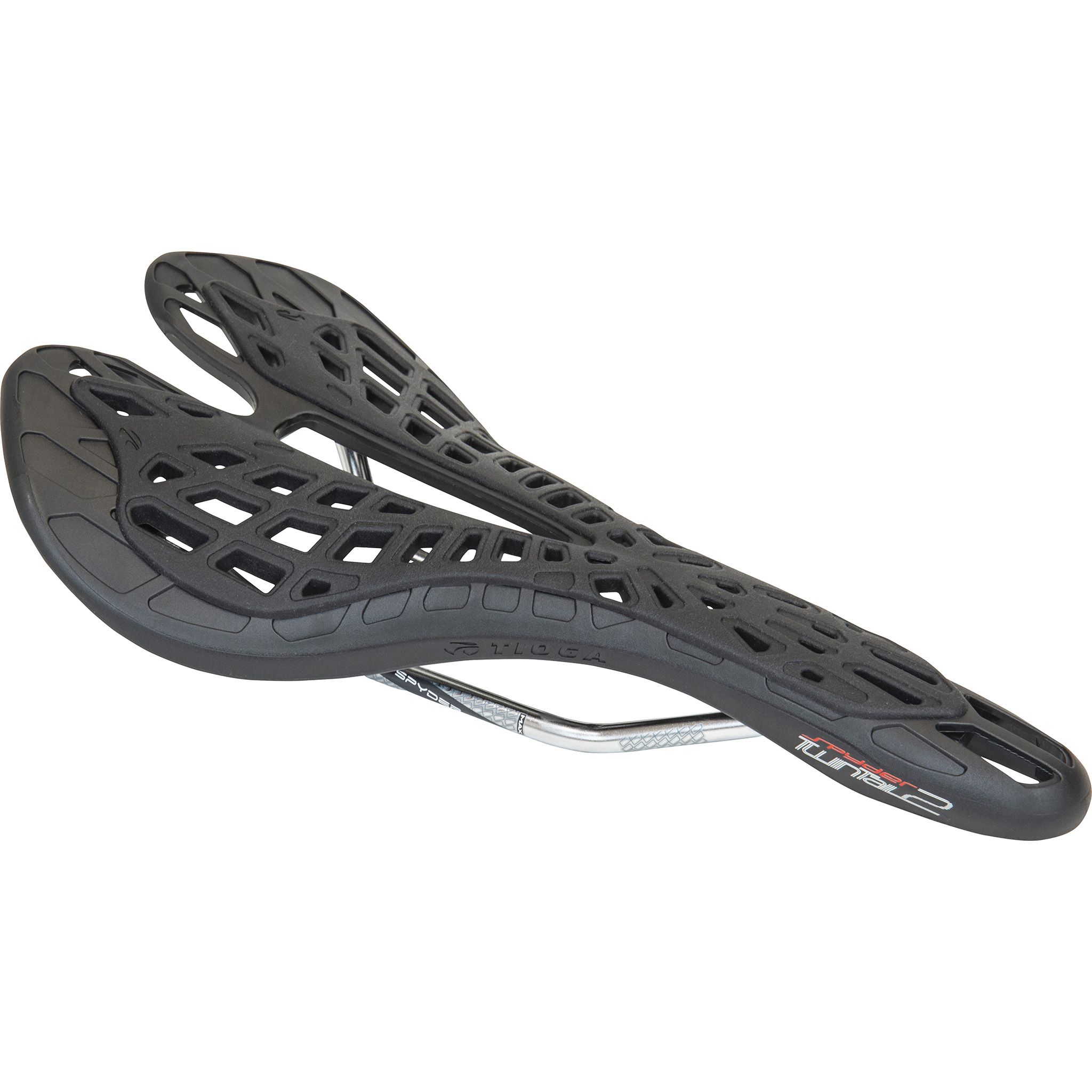 Tioga Spyder TwinTail 2 Saddle, Titanium Rail - Black