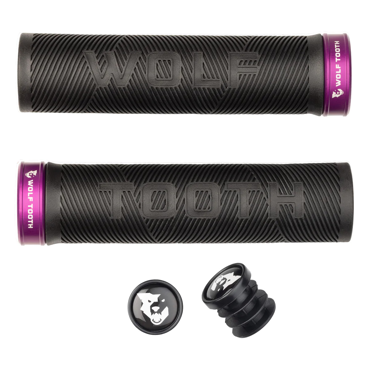 Wolf Tooth Components Echo Lock-On Grip Set, Black/Purple