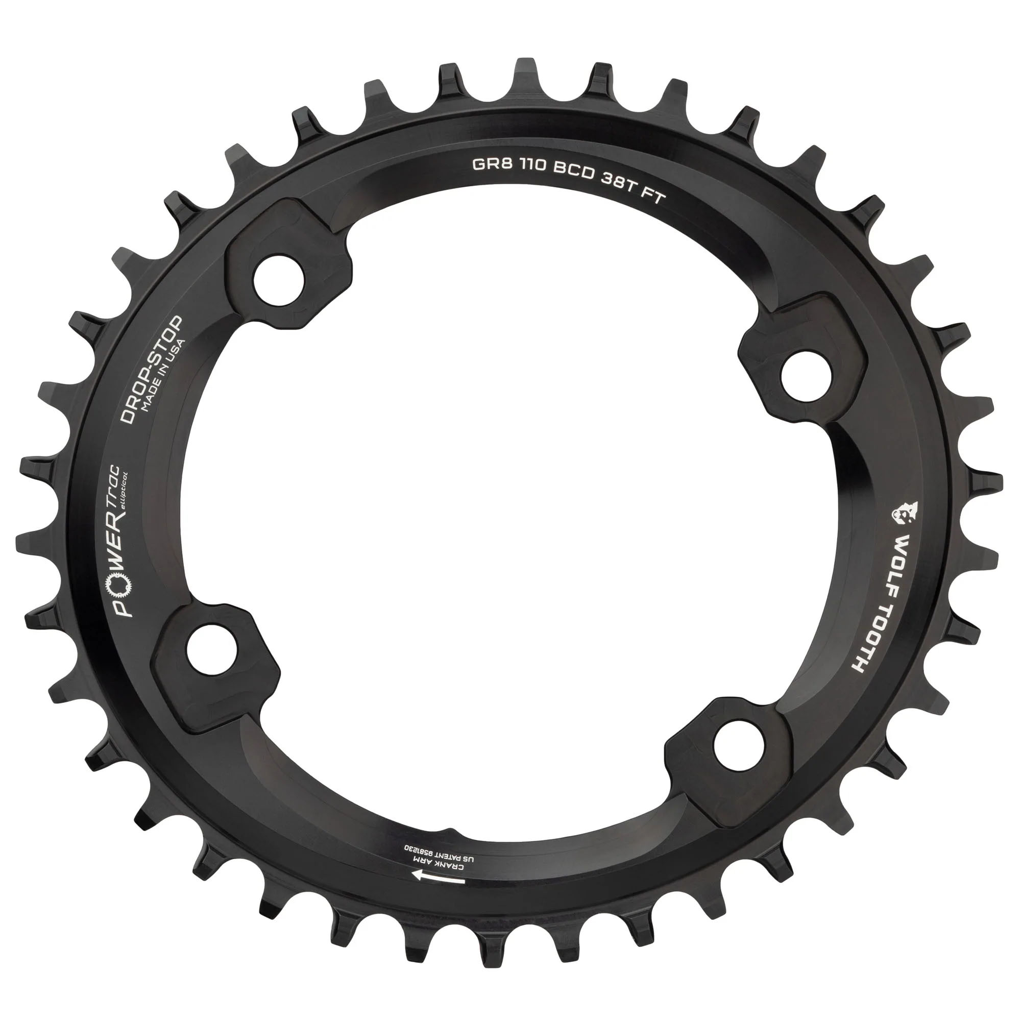 Wolf Tooth Components Elliptical Shim GRX Chainring, 110BCD(4-Bolt) 42T, Blk