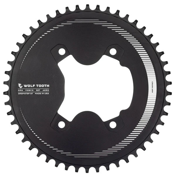 Wolf Tooth Components Aero GRX Chainring, ST, 110BCD (4-Bolt) 50T, Black