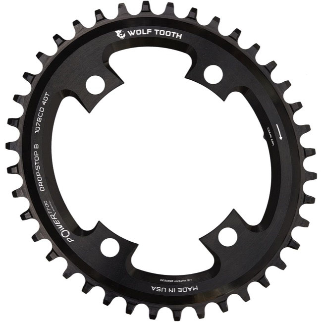 Wolf Tooth Components 107 BCD Elliptical Road Chainring (Flat Top), 38T, Blk