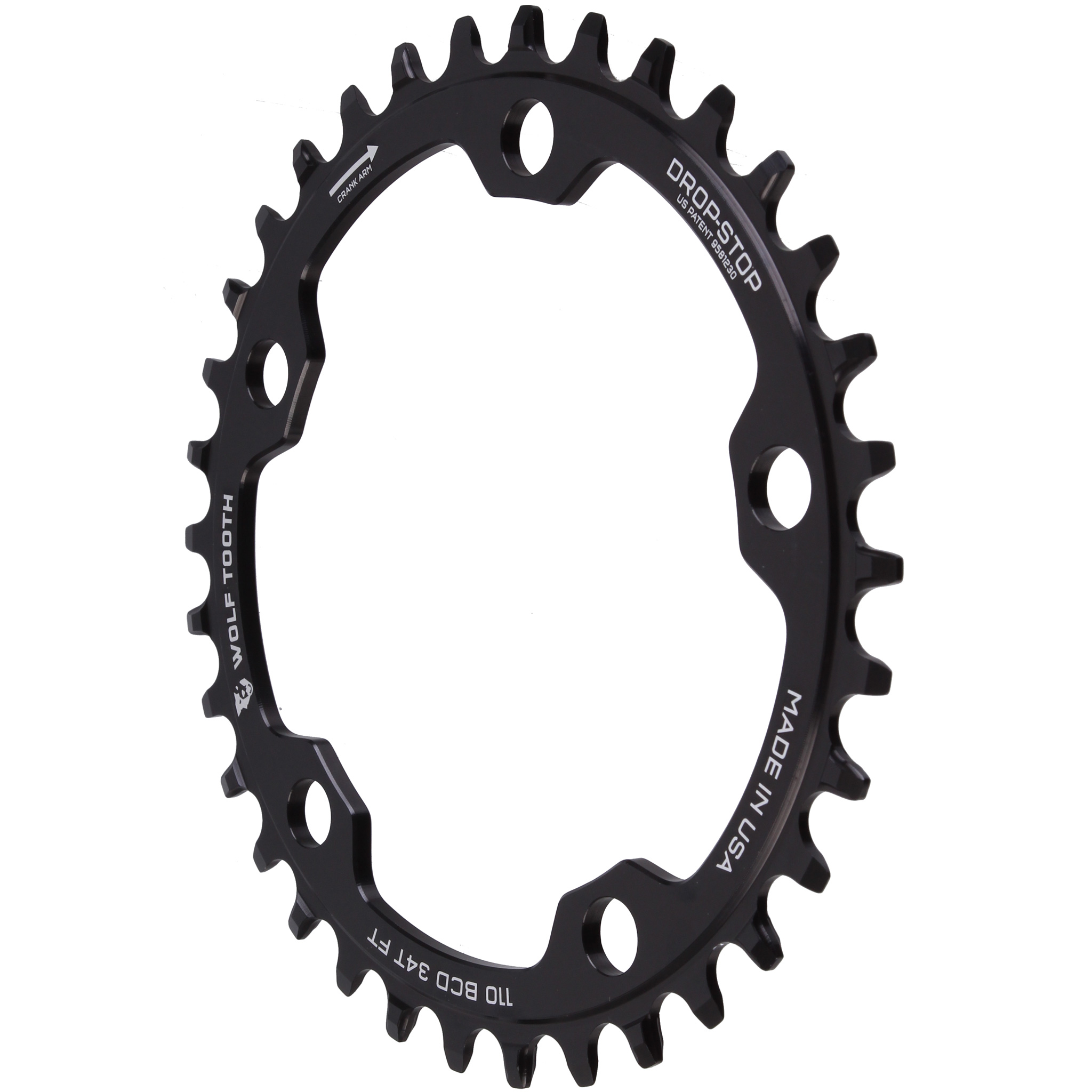 Wolf Tooth Components 5x110BCD CX/Road (Flat Top) Chainring, 34T, Black