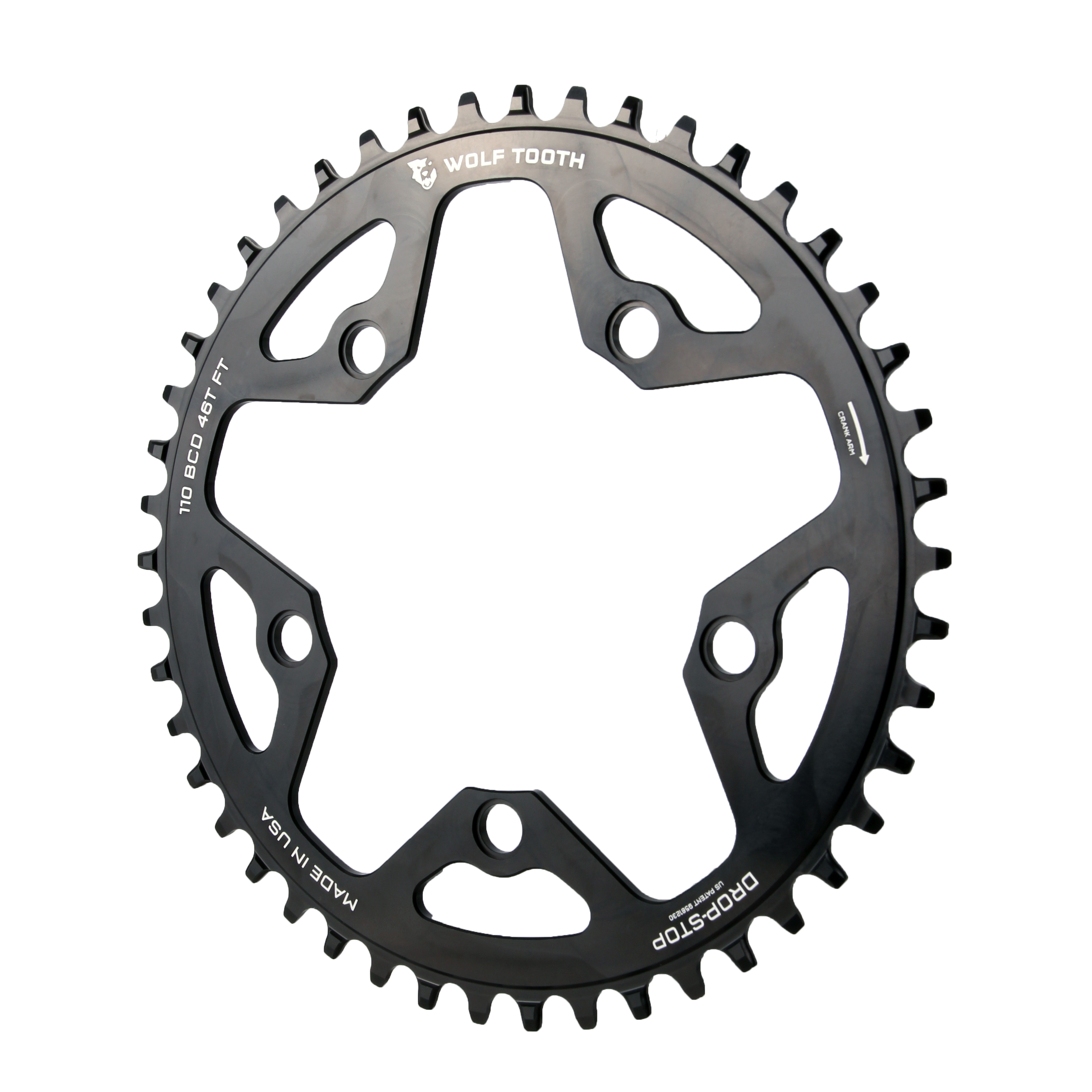 Wolf Tooth Components 5x110BCD CX/Road (Flat Top) Chainring, 46T, Black
