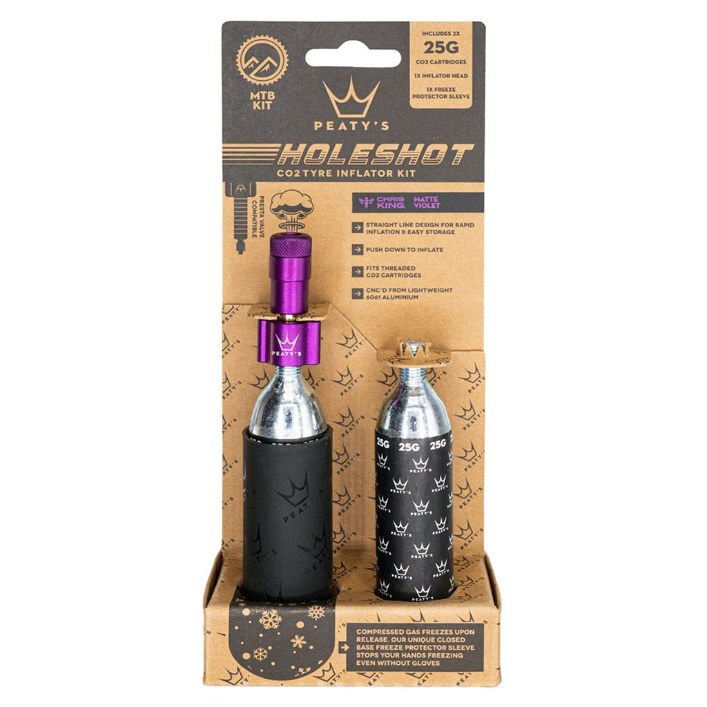 Peaty's Holeshot CO2 MTN Tire Inflator Kit w/2x25g, Violet