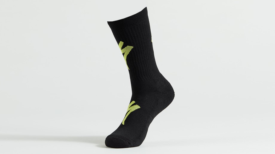 Specialized Techno MTB Tall Logo Socks Black / Hyper Green - S