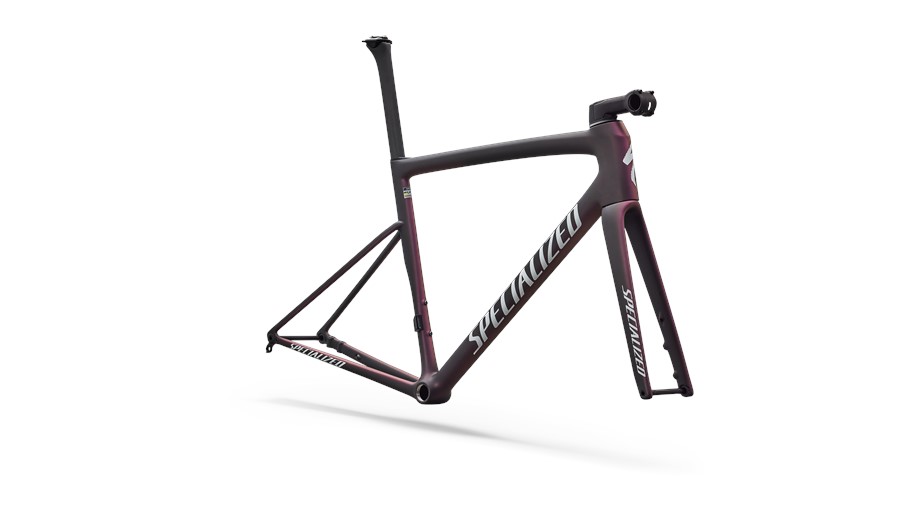 2026 Specialized Tarmac SL8 Frameset Satin Carbon / 100% Cqv Reflex Super Red Pearl Front Edge Fade / Metallic White Silver - 52