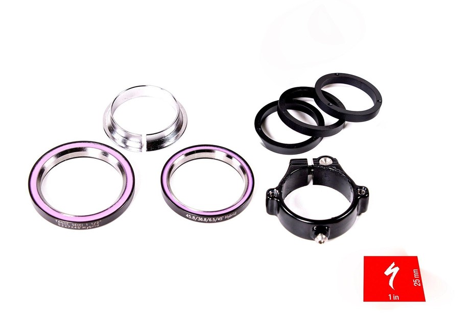 Specialized HDS COMPLETE, INTEGRATED, FUTURESHOCK, 45.8OD X 36.8ID X 6.5MM UPPER, 1.5" LOWER, 45X45 DEG, W/ FULLY ASSEMBLED FS COLLAR, COMPRESSION RING & SPACERS Hds My20 Roubaix Upper&lower Bearings, Compression Ring, Collar & Spacers