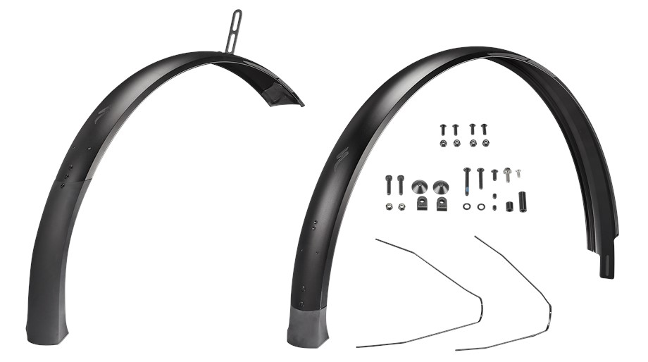 Specialized FND MY20 COMO LTD (GEN.1), FRONT & REAR FENDER SET, 650B, ALLOY, 65MM WIDTH, REAR DRILLED FOR HERMMANS H-TRACE MINI, W/ HARDWARE Black - 650B