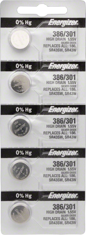 Energizer 386 / 301 Silver Oxide High-Drain Battery 1.55v: Card of 5






