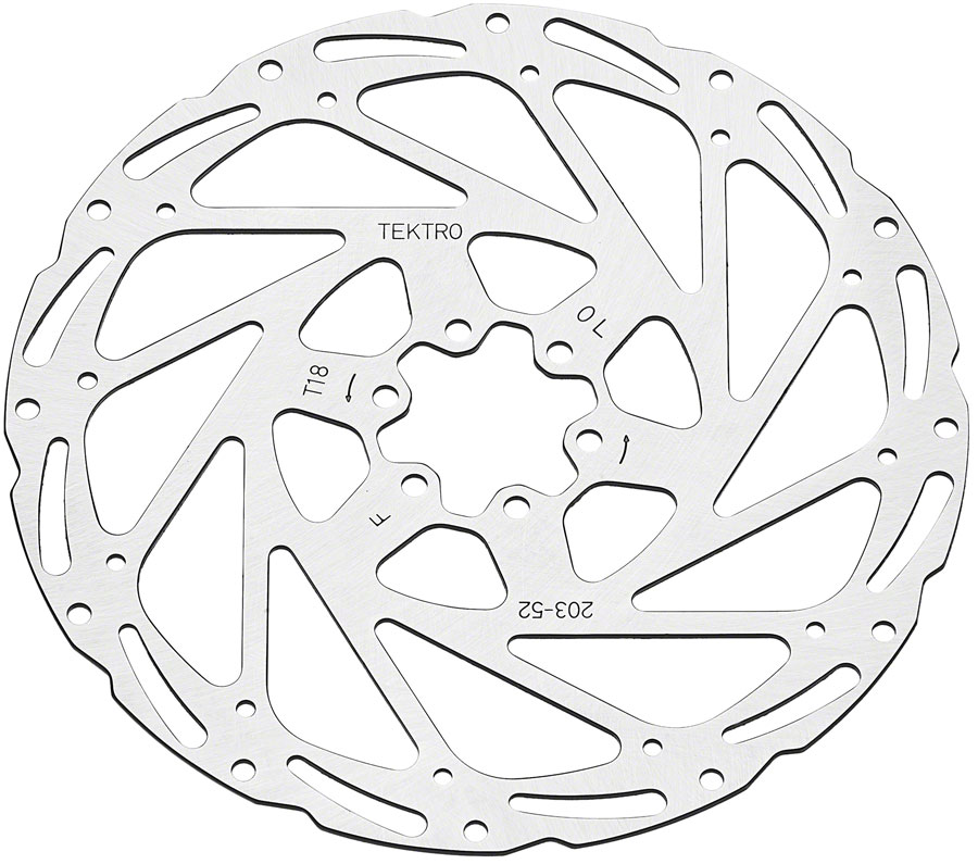 Tektro TR203-52 Disc Rotor - 203mm, 6-Bolt, 1.8mm Thickness, For 2-Piston Calipers, Silver 