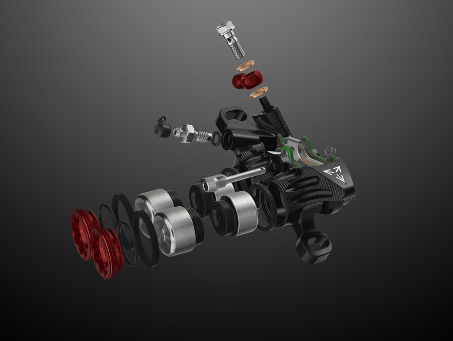 Hope EVO GR4 Disc Brake and Lever Set - Left Hand, Post Mount, 4-Piston, Braided Hydraulic Hose, Black/Purple