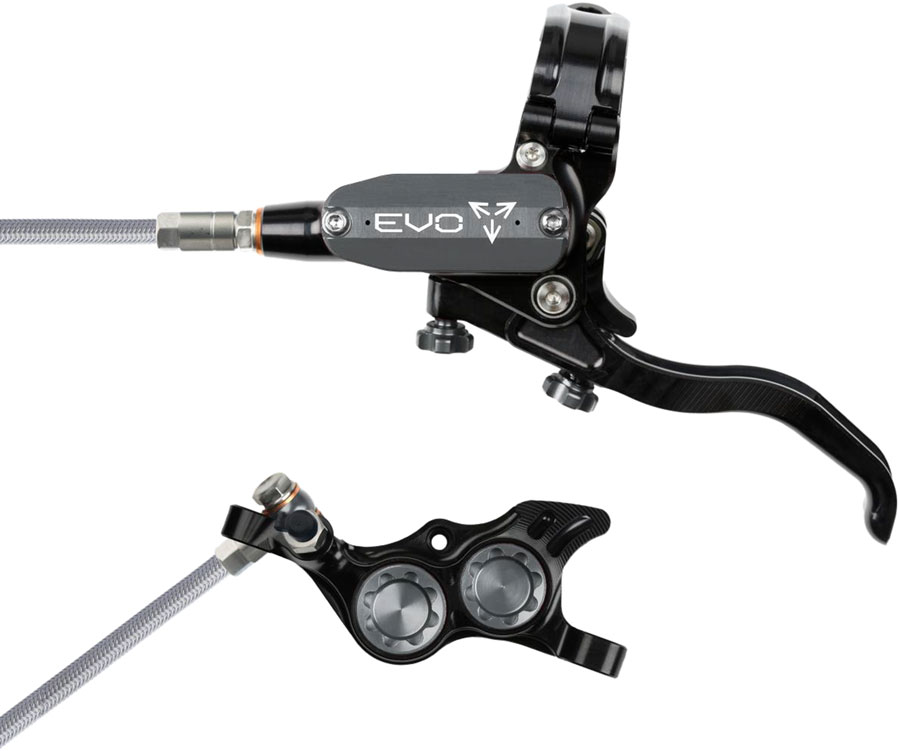Hope EVO TR4 Disc Brake and Lever Set - Left Hand, Post Mount, 4-Piston, Braided Hydraulic Hose, Black/Smoke