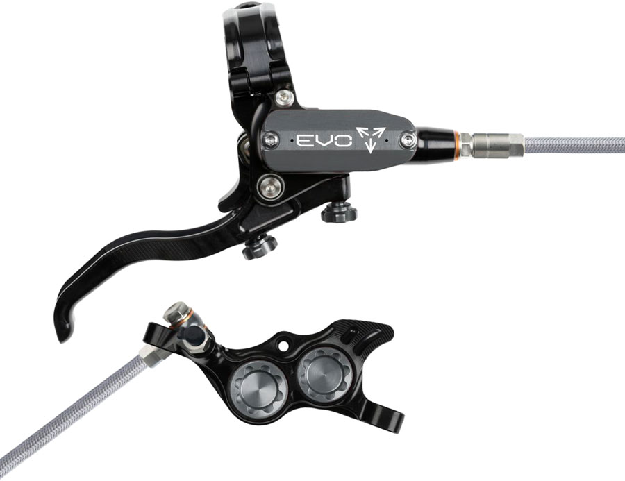 Hope EVO TR4 Disc Brake and Lever Set - Right Hand, Post Mount, 4-Piston, Braided Hydraulic Hose, Black/Smoke