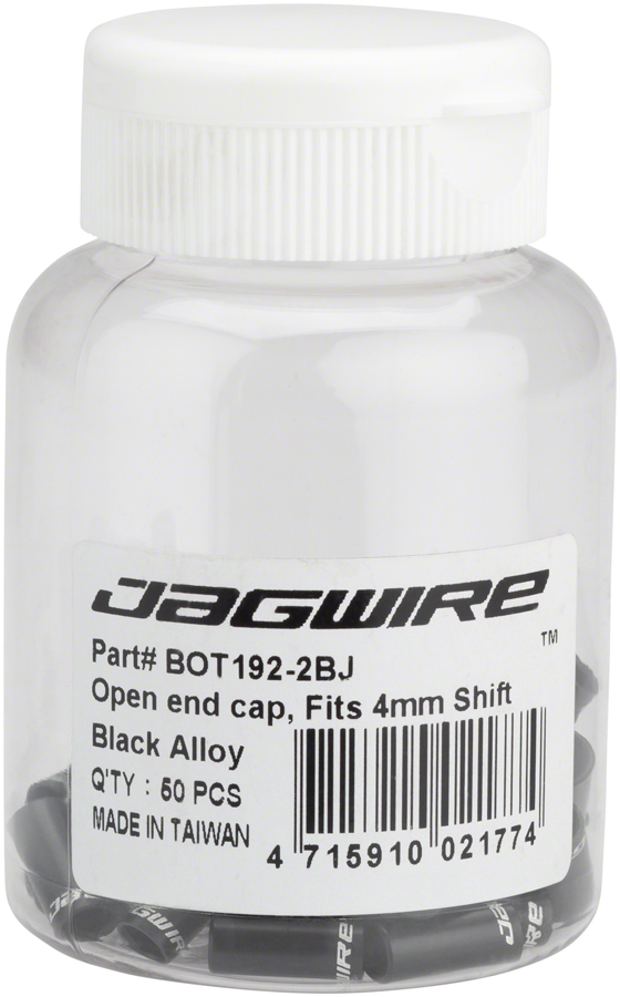 Jagwire 4mm Open Alloy End Caps Bottle of 50, Black 