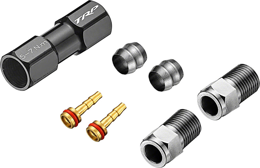 TRP TL1.3 Disc Brake Hose Coupler Kit - For 5.0mm, Coupler, Compression Ferrules, Brass Inserts with O-Ring, and Hose Retainer 