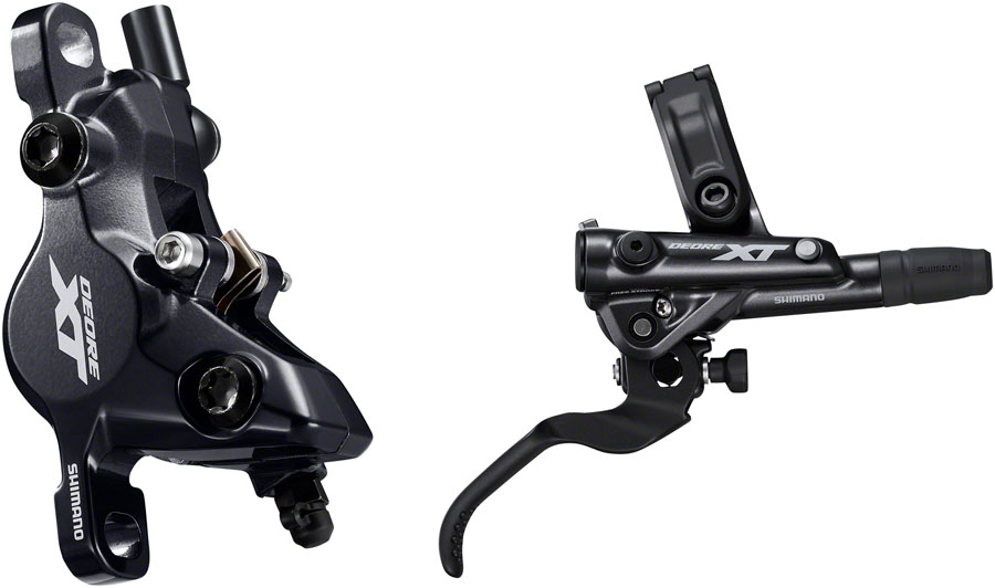 Shimano Deore XT BL-M8100/BR-M8100 Disc Brake and Lever - Rear, Hydraulic, Post Mount, 2-Piston, Finned Pads, I-SPEC EV Clamp Band, Black 