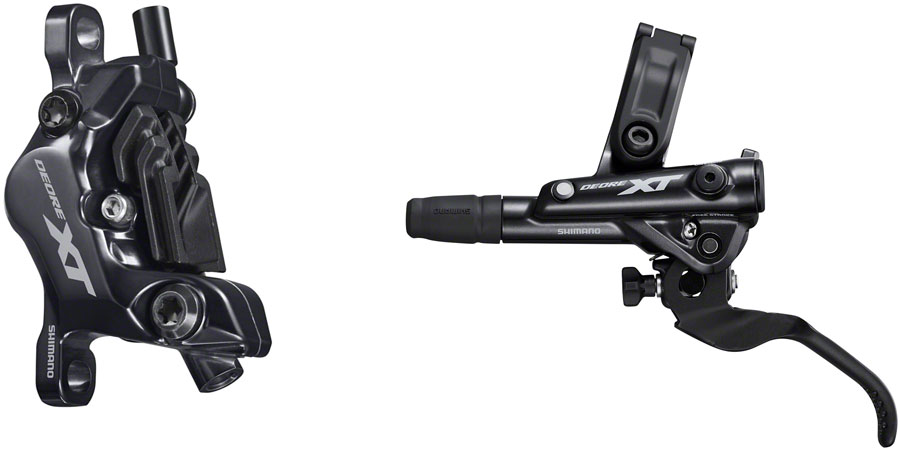 Shimano Deore XT BL-M8100/BR-M8120 Disc Brake and Lever - Front, Hydraulic, Post Mount, 4-Piston, Finned Pads, I-SPEC EV Clamp Band, Black 