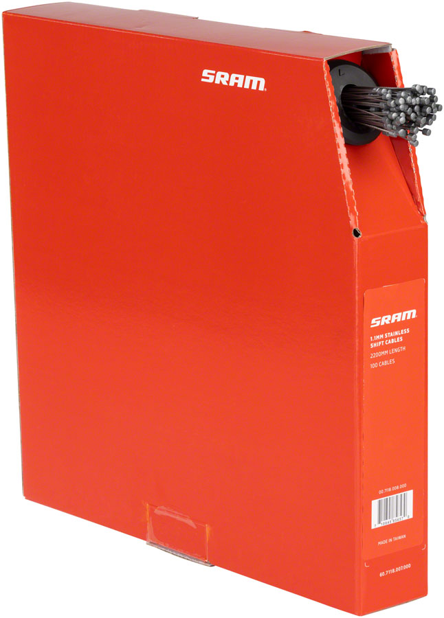 SRAM Stainless Steel Shift Cables - 1.1mm, 2200mm Length, Silver, Box of 100 