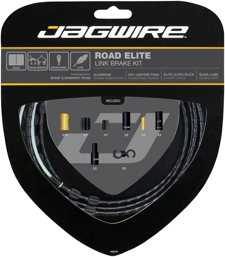 Jagwire Road Elite Link Brake Cable Kit SRAM/Shimano with Ultra-Slick Uncoated Cables, Black 