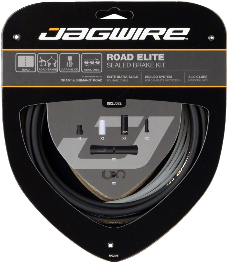 Jagwire Road Elite Sealed Brake Cable Kit - SRAM/Shimano, Ultra-Slick Uncoated Cables, Black 